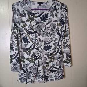 Ann Taylor Factory Navy and White Floral Long Sleeve Top
